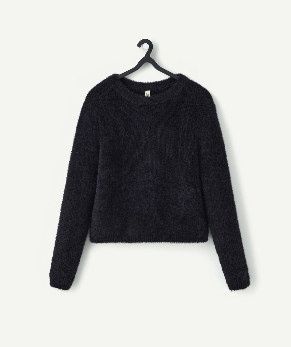   - pull fille en fibres recyclées tout doux noir