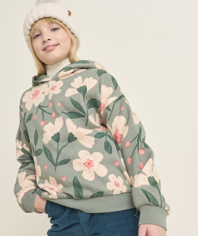 CategoryModel (8824667603086@775)  - Sweat fille à capuche imprimé floral vert et rose