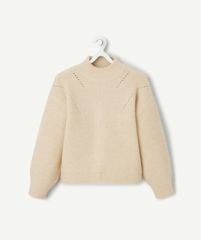 CategoryModel (8824668061838@546)  - Pull fille en fibres recyclées beige à col montant