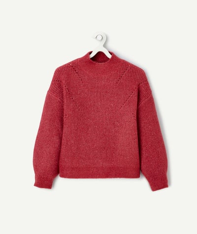 CategoryModel (8824699584654@38)  - Pull fille en fibres recyclées rouge à col montant