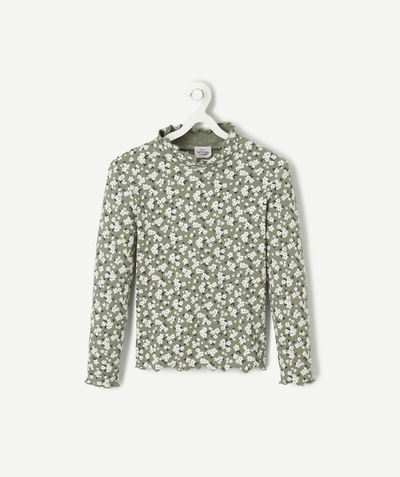 CategoryModel (8824668061838@546)  - Sous-pull fille en coton bio vert imprimé fleuri