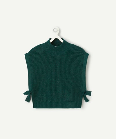 CategoryModel (8821758656654@842)  - pull sans manches fille vert forêt pailleté et nœuds