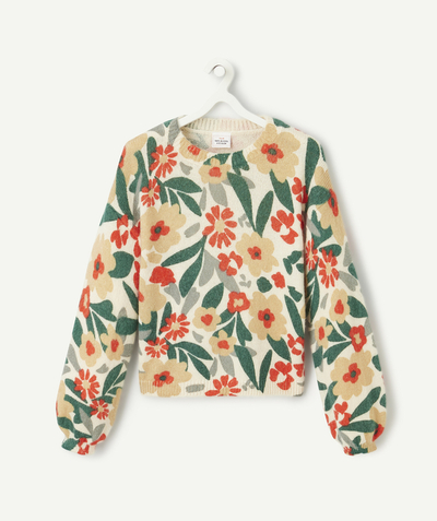 CategoryModel (8826176340110@246)  - pull tout doux fille en coton bio imprimé fleuri rouge vert et jaune