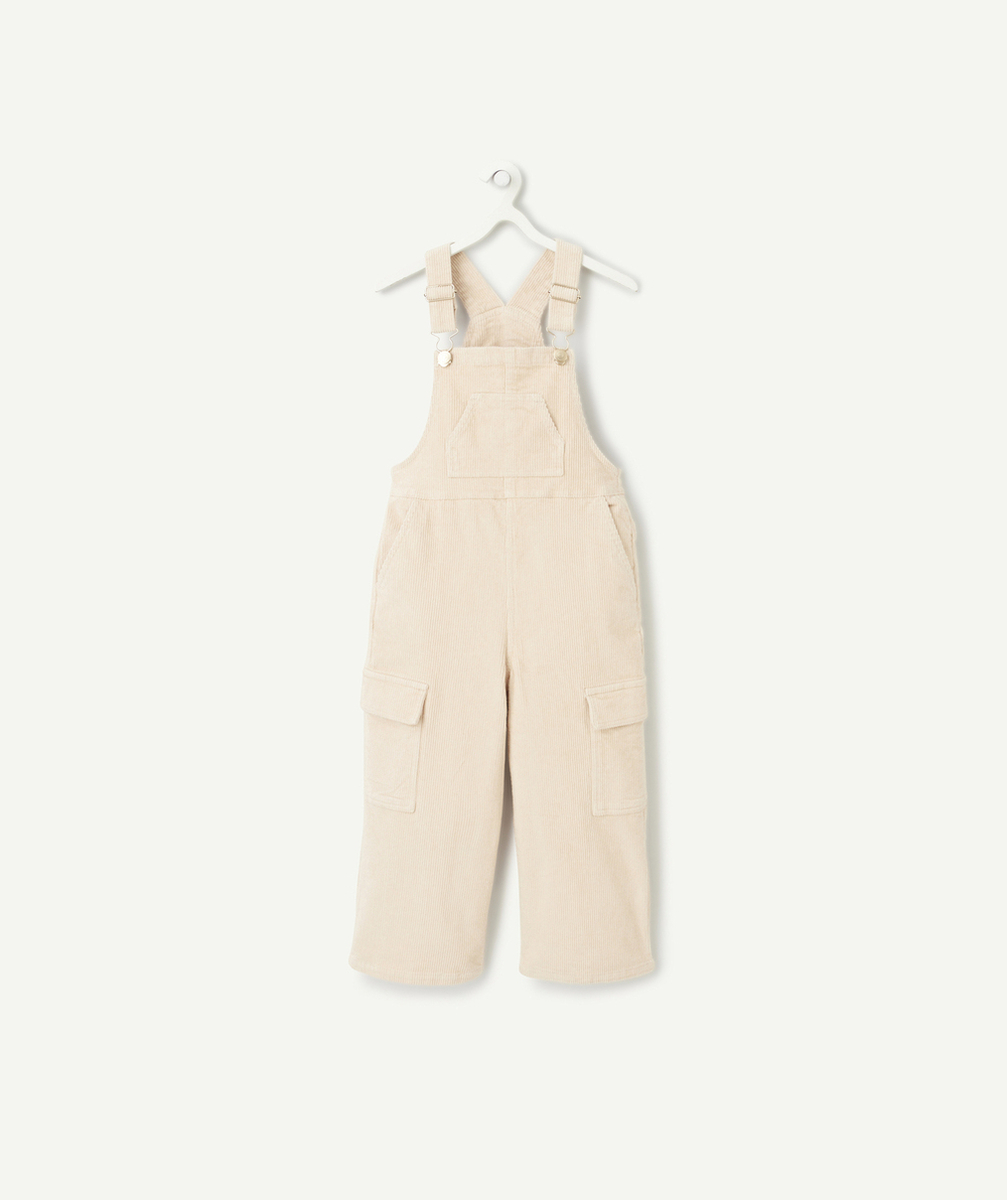   - beige corduroy meisjes tuinbroek met wijde pijpen en zakken