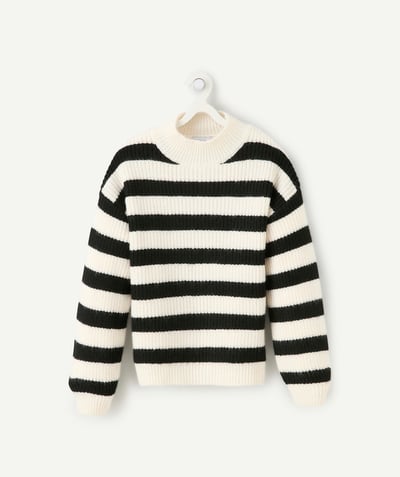 CategoryModel (8821758656654@842)  - Pull rayé fille en fibres recyclés noir et blanc