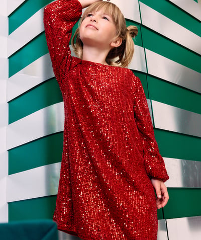 CategoryModel (8826174701710@103)  - Robe fille rouge à sequins manches longues