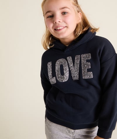 CategoryModel (8824666751118@2852)  - sweat à capuche fille en fibres recyclées bleu marine avec message amour