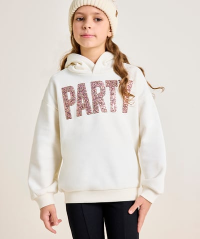 CategoryModel (8824929026190@785)  - sweat à capuche fille en fibres recyclées écru avec message fêtes