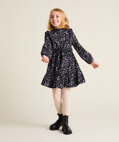 CategoryModel (8826174701710@103)  - robe manches longues fille en velours noir imprimé fleuri