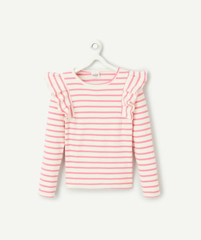 CategoryModel (8824668061838@546)  - t-shirt manches longues fille en coton bio rayé rose avec volants