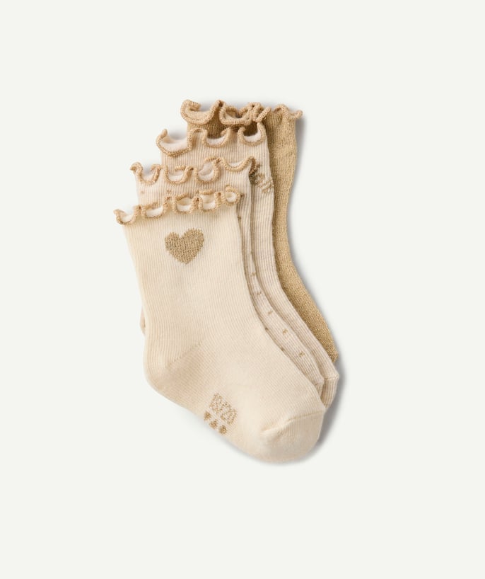   - 4 paar beige en ecru babysokjes voor meisjes met gouden slingers