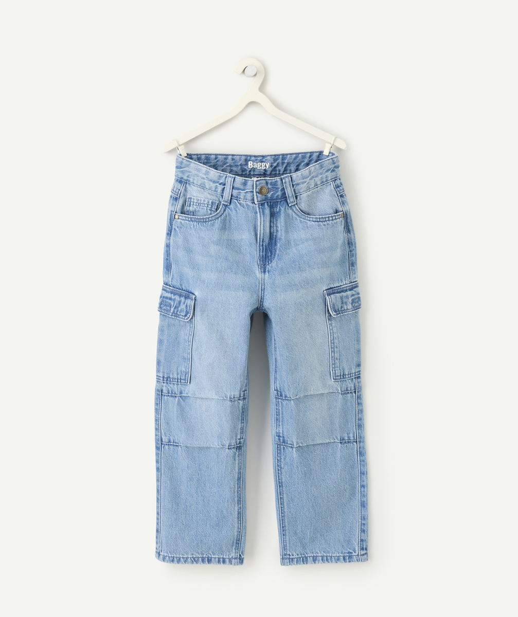   - Rechte cargojeans voor jongens in low impact blauw denim