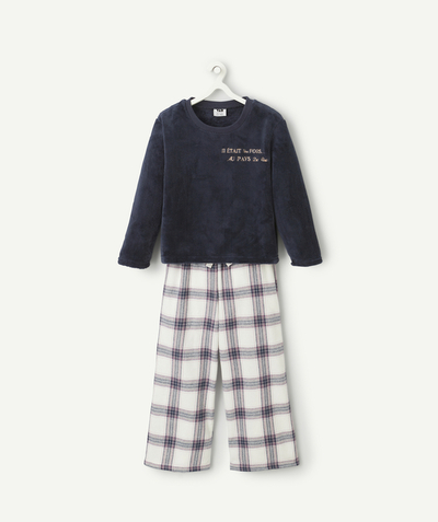 CategoryModel (8826206978190@227)  - Pyjama en polaire fille en coton bio bleu marine et à carreaux