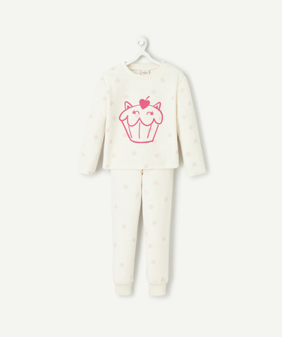 CategoryModel (8821759410318@531)  - pyjama fille en fibres recycles polaire blanc à pois rose cupcake