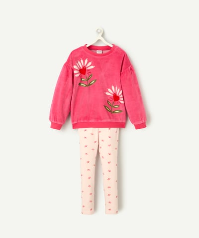 CategoryModel (8824928927886@20)  - pyjama fille en fibres recyclées rose en velours thème fleurs