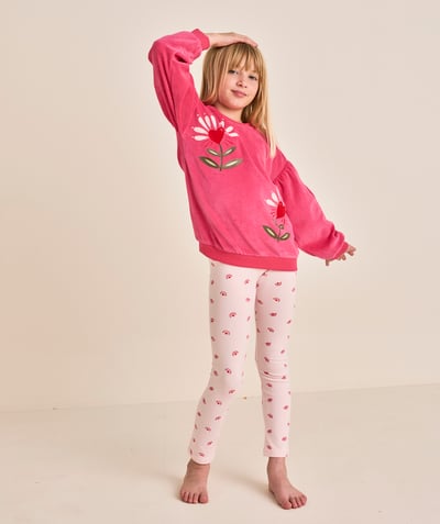 CategoryModel (8821759410318@531)  - pyjama fille en fibres recyclées rose en velours thème fleurs