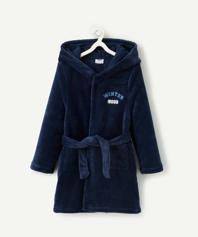 CategoryModel (8824896946318@530)  - peignoir garçon en fibres recyclées bleu marine avec message brodé