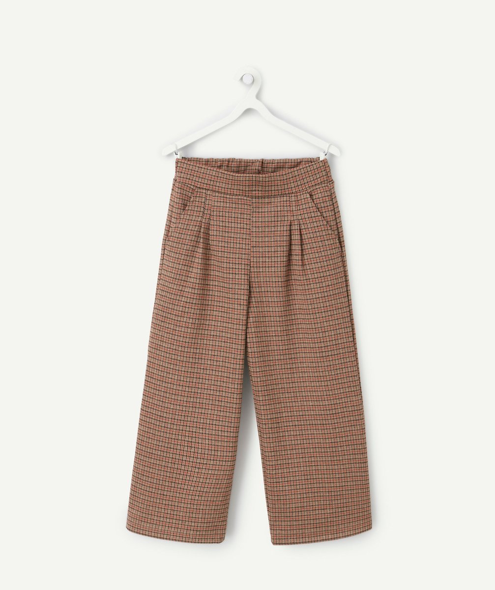   - pantalon large fille marrons à carreaux 