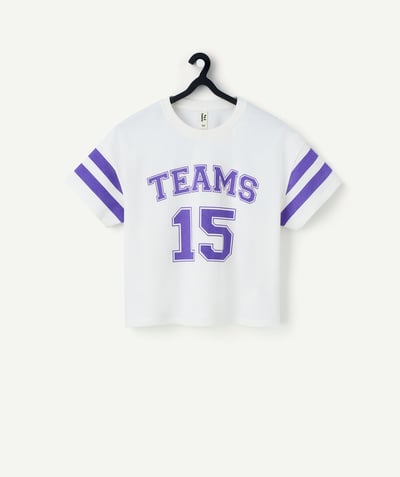 CategoryModel (8821764391054@948)  - t-shirt fille en coton bio blanc et violet thème campus