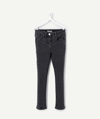 CategoryModel (8821758492814@160)  - pantalon skinny fille en denim low impact noir avec clous sur les côtés