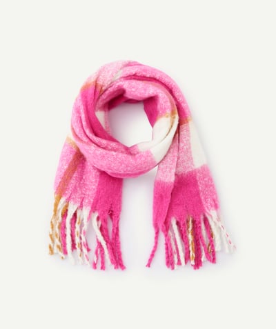 CategoryModel (8821760917646@360)  - Écharpe fille en fibres recyclées rose blanc et marron à carreaux