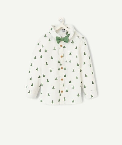 CategoryModel (8821754691726@1841)  - Wit shirt voor babyjongens met groene dennenboomprint en strikje