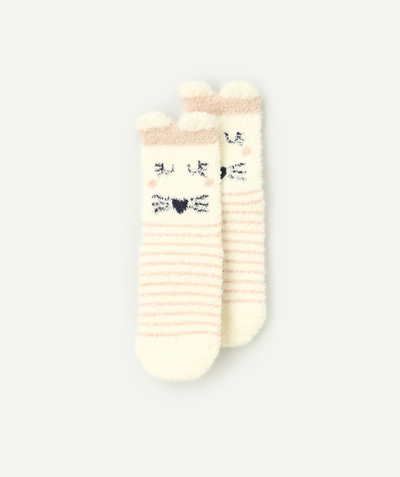 CategoryModel (8825487294606@154)  - chaussettes bébé fille antidérapante pilou pilou écru et rose avec petites oreilles