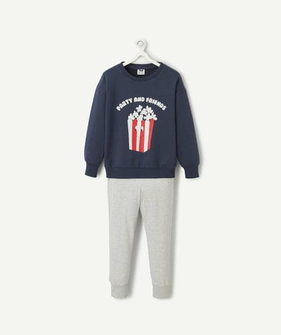 CategoryModel (8824928927886@20)  - Lange pyjama voor jongens met popcornprint in marineblauw en grijs