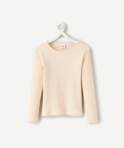 CategoryModel (8825585172622@5)  - Beige geribd meisjes-T-shirt met lange mouwen