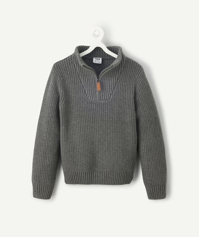 CategoryModel (8821761638542@2086)  - Pull garçon gris en coton et col zippé