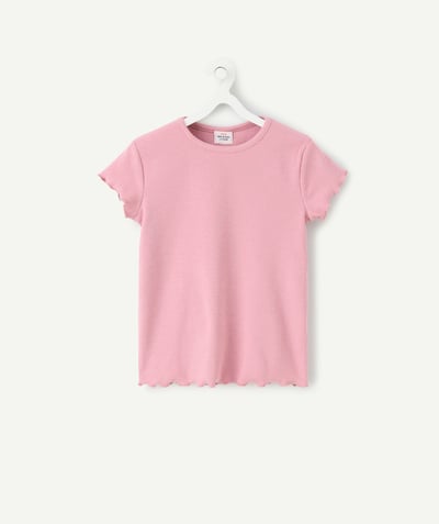 CategoryModel (8827517567118@9)  - T-shirt fille rose manches courtes avec bords ondulés