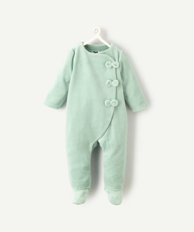 CategoryModel (8821753217166@5803)  - pyjama voor babymeisjes van biologisch katoen in pastelgroen fluweel met strikjes