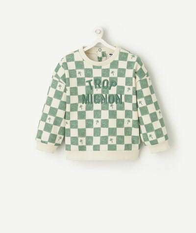 CategoryModel (8824830591118@94)  - Groen geruit sweatshirt met geborduurd opschrift voor babyjongens