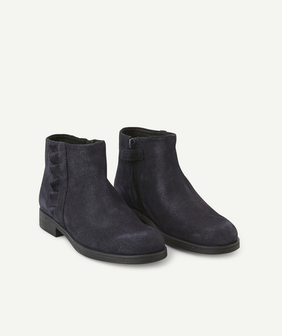 CategoryModel (8824437801102@1865)  - BOTTINES FILLE EN CROÛTE DE CUIR BLEU MARINE AVEC VOLANTS