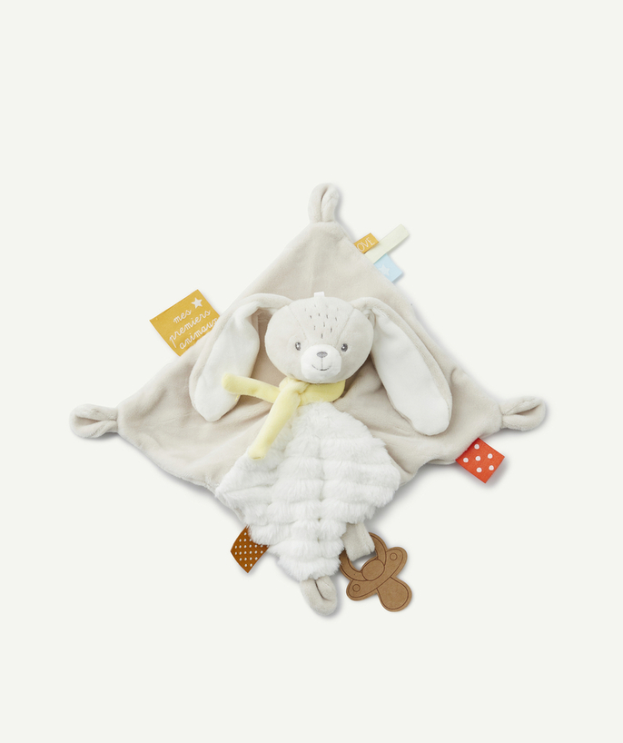   - LE DOUDOU MOUCHOIR LAPIN GRIS ET BLANC EN REMBOURRAGE RECYCLÉ