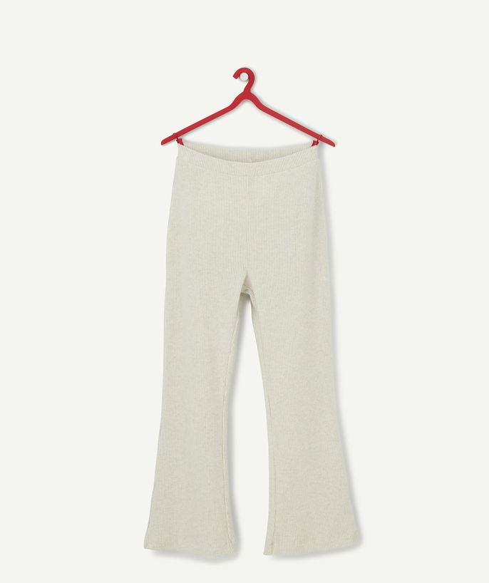   - PANTALON EN MAILLE CÔTELÉ BEIGE FILLE EN FIBRES RECYCLÉES