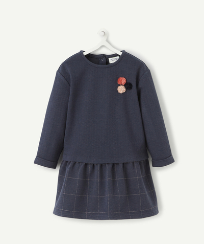 CategoryModel (8824502976654@15)  - ROBE AVEC PULL INTÉGRÉ BLEU MARINE BÉBÉ FILLE AVEC POMPONS COLORÉS