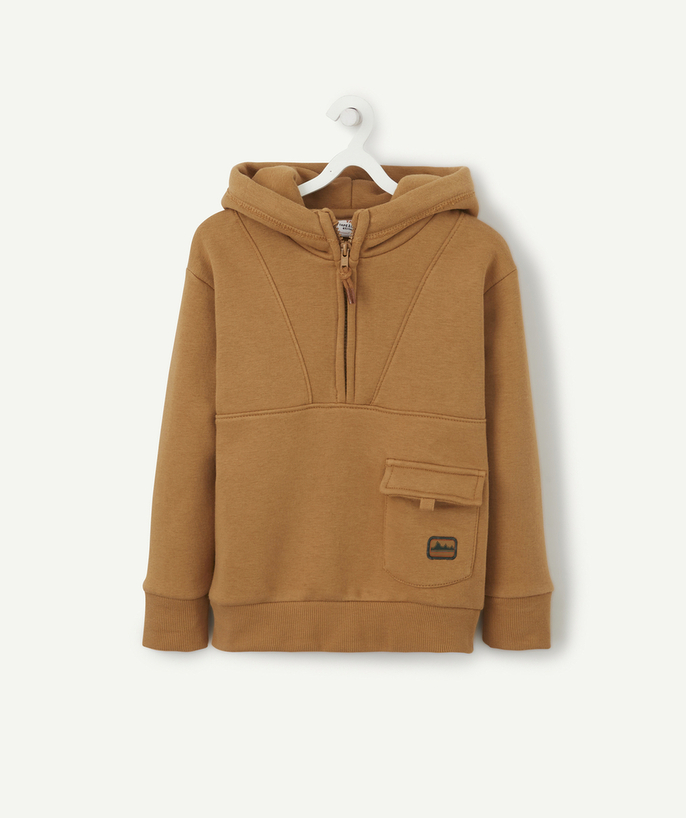   - CAMEL SWEATSHIRT VAN GERECYCLEDE VEZELS MET CAPUCHON EN RITS VOOR JONGENS