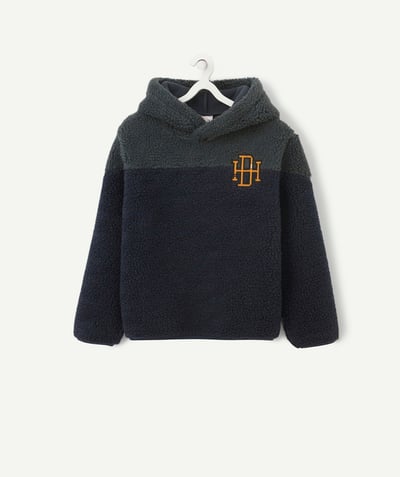 CategoryModel (8824503074958@56)  - SWEAT À CAPUCHE EN SHERPA BLEU MARINE ET VERT GARÇON