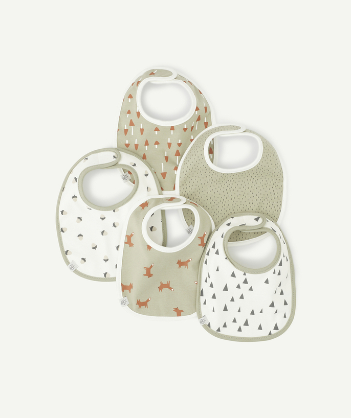   - LOT DE 5 BAVOIRS EN COTON BIO RENARD BÉBÉ GARÇON