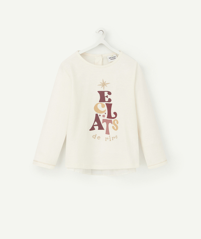 CategoryModel (8824502943886@29)  - T-SHIRT BÉBÉ FILLE EN COTON BIO ÉCRU AVEC ÉTOILES COULEUR DORÉE ET MESSAGE