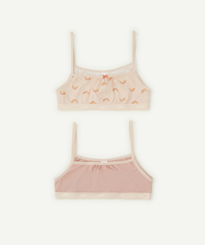   - SET VAN 2 ROZE BRASSIÈRES VAN STRETCH KATOEN, MET REGENBOOG