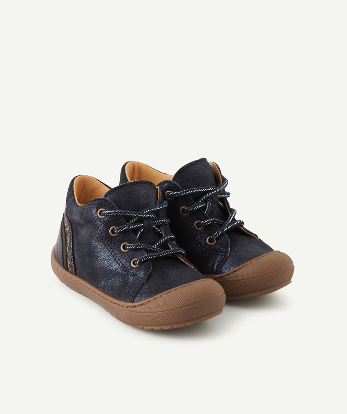   - BOTTINES PREMIER PAS BÉBÉ EN CUIR BLEU MARINE