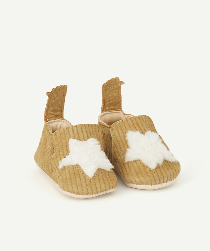   - GERIBBELDE CAMEL LEREN SLIPPERS MET STERREN