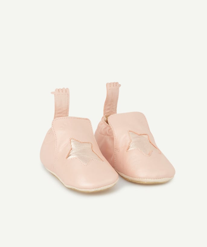   - CHAUSSONS EN CUIR ROSE AVEC ÉTOILES