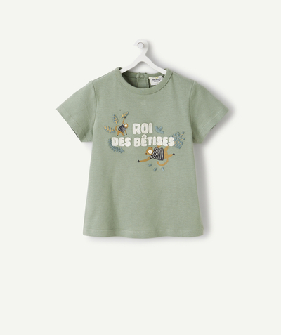 CategoryModel (8826108772494@5)  - T-SHIRT EN FIBRES RECYCLÉES VERT AVEC MESSAGE ET SINGES BÉBÉ GARÇON