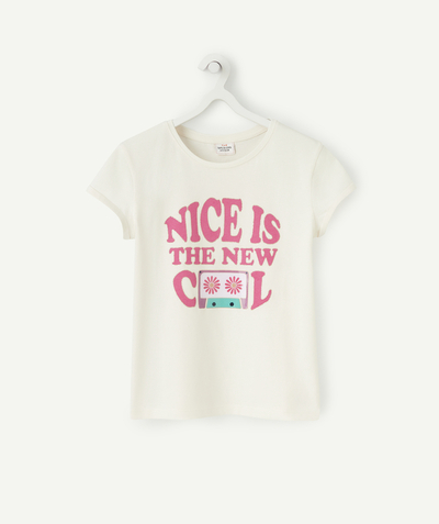 CategoryModel (8824502943886@29)  - T-SHIRT FILLE EN FIBRES RECYCLÉES ÉCRU AVEC MESSAGE