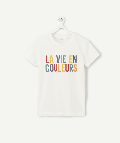 CategoryModel (8824502943886@29)  - T-SHIRT GARÇON EN COTON BIOLOGIQUE BLANC AVEC MESSAGE COLORÉ