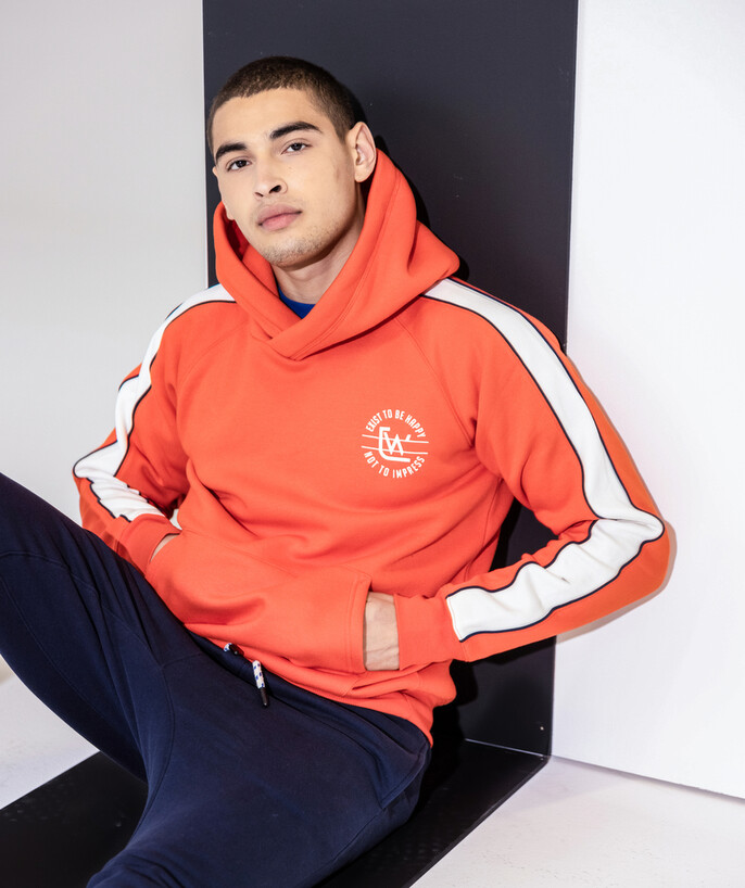   - LE SWEAT À CAPUCHE ORANGE AVEC BANDES BLANCHES