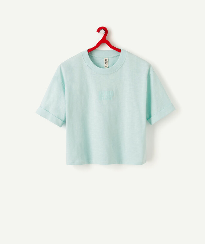   - LE T-SHIRT BLEU PASTEL COURT AVEC MESSAGE EN FIBRES RECYCLÉES